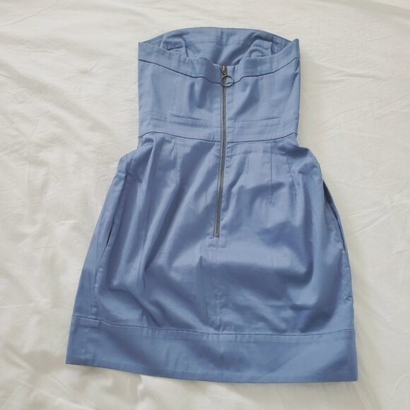 FRENCH CONNECTION- Cerulean Frost Blue Tiffany Strapless Pleated Pocket … - Picture 8 of 10